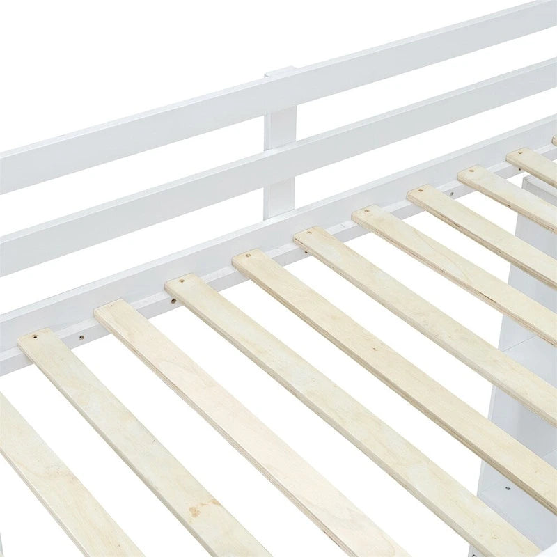 Full Size Loft Bed with Large Shelves,Writing Desk and LED Light