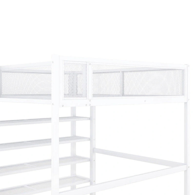 Full Size Metal Loft Bed with 4-Tier Shelves and Storage