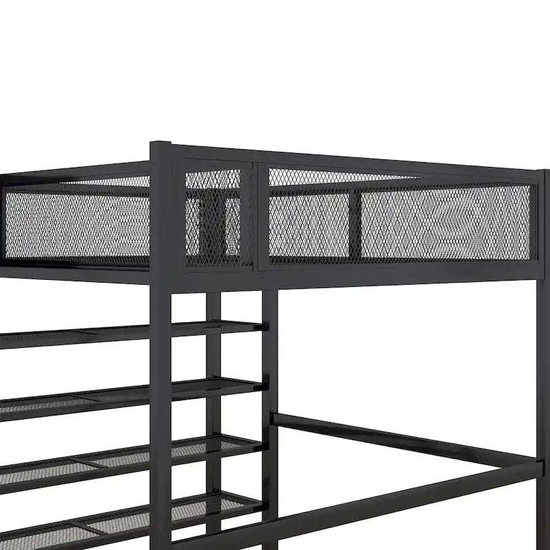 Full Size Metal Loft Bed with 4-Tier Shelves and Storage