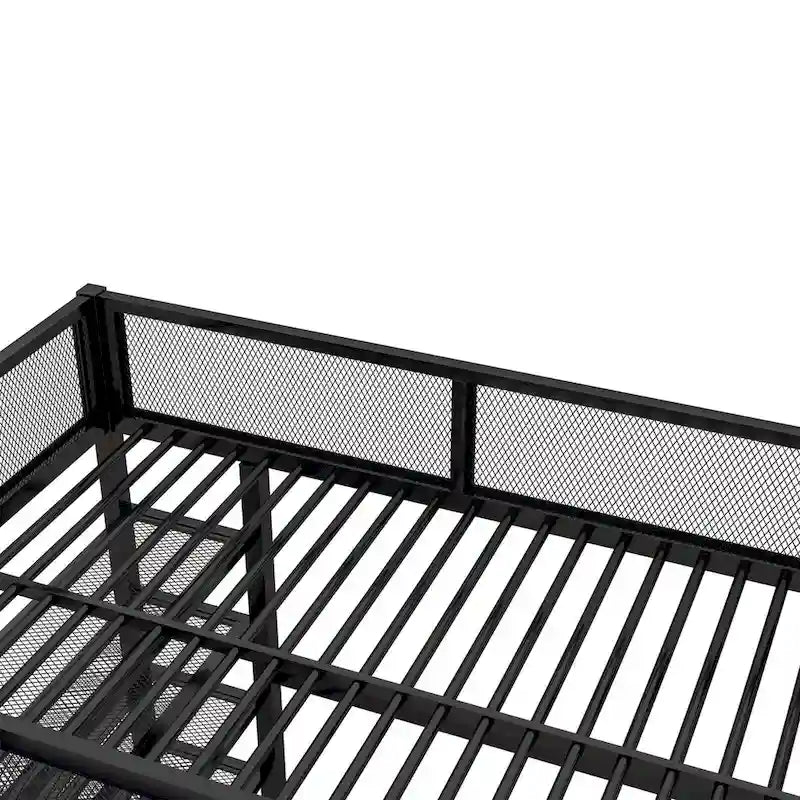Full Size Metal Loft Bed with 4-Tier Shelves and Storage