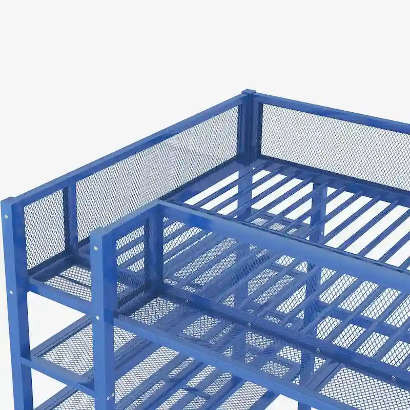 Full Size Metal Loft Bed with 4-Tier Shelves and Storage