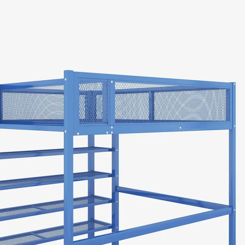 Full Size Metal Loft Bed with 4-Tier Shelves and Storage