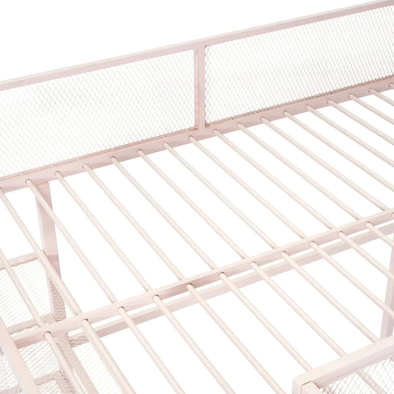 Full Size Metal Loft Bed with 4-Tier Shelves and Storage