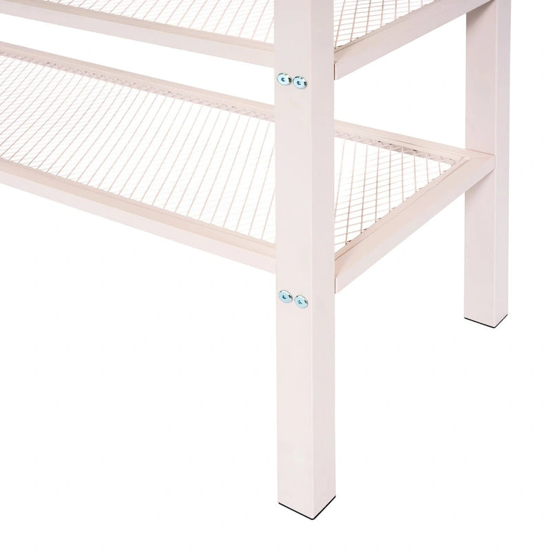 Full Size Metal Loft Bed with 4-Tier Shelves and Storage