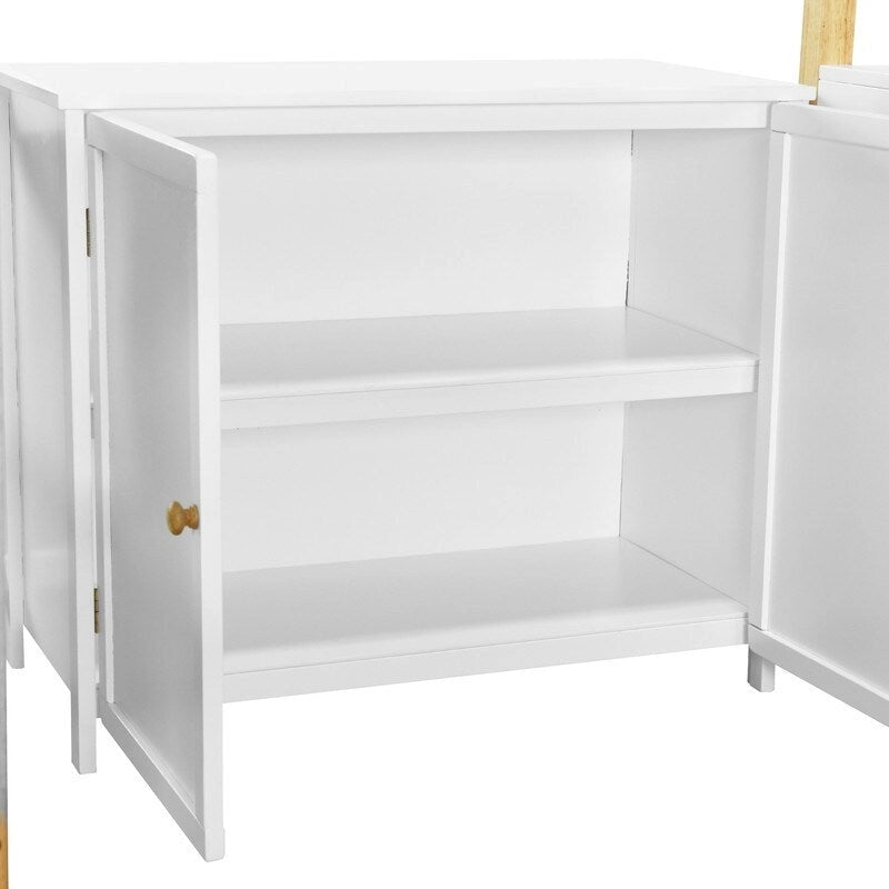 Full Size Wood Loft Bed With Built-in Storage Cabinet and Cubes, Foldable desk