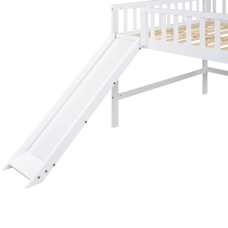 Solid Wood Full Size Low Loft Bed with Ladder and Slide