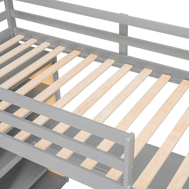 Twin Size Loft Bed with Desk and Drawer, Shelves and Cabinet Underneath, High Loft Bed Twin with Storage for Kids