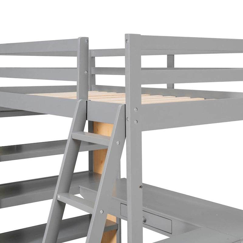Twin Size Loft Bed with Desk and Drawer, Shelves and Cabinet Underneath, High Loft Bed Twin with Storage for Kids