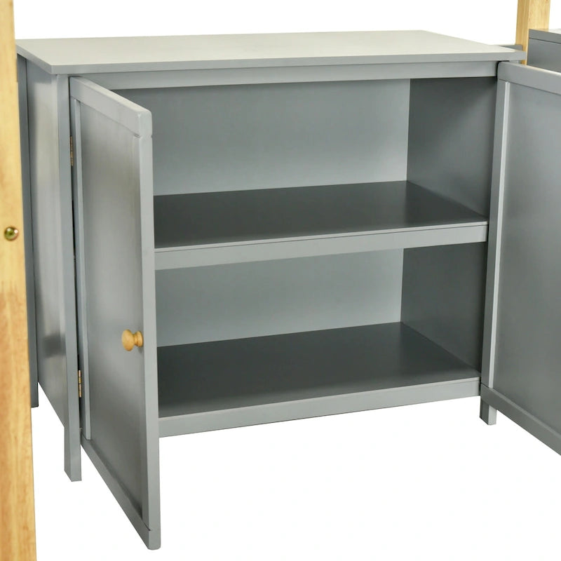 Twin Size Wood Loft Bed With Cabinet and Cubes