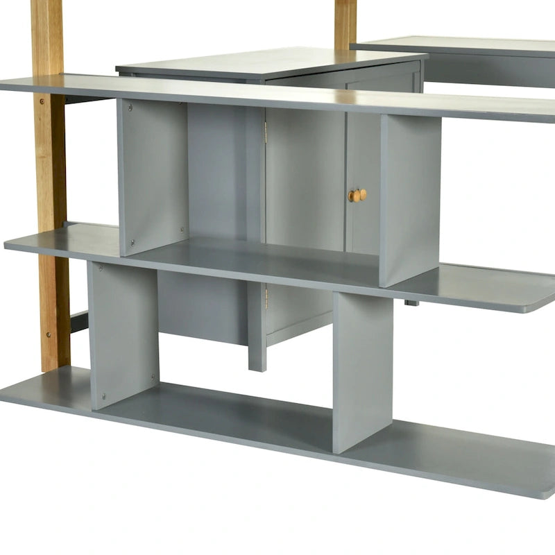 Twin Size Wood Loft Bed With Cabinet and Cubes