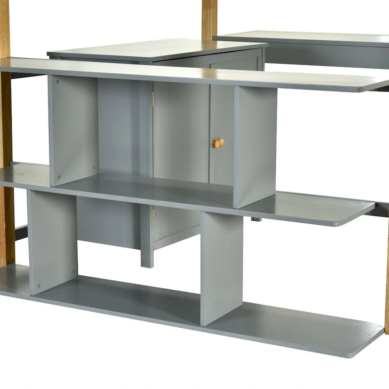 Twin Size Wood Loft Bed With Cabinet and Cubes
