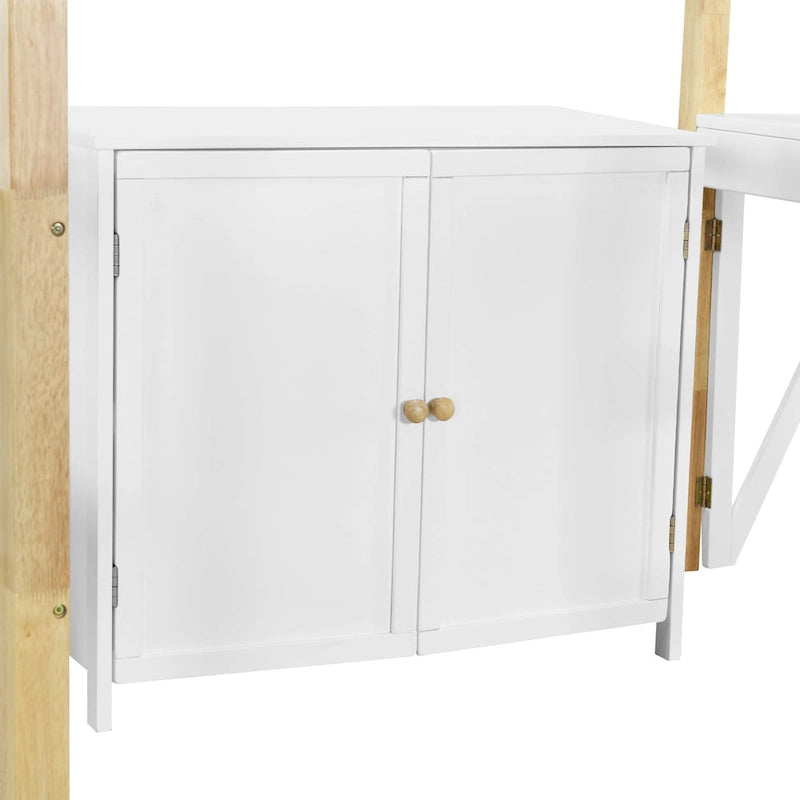 Twin Size Wood Loft Bed With Cabinet and Cubes