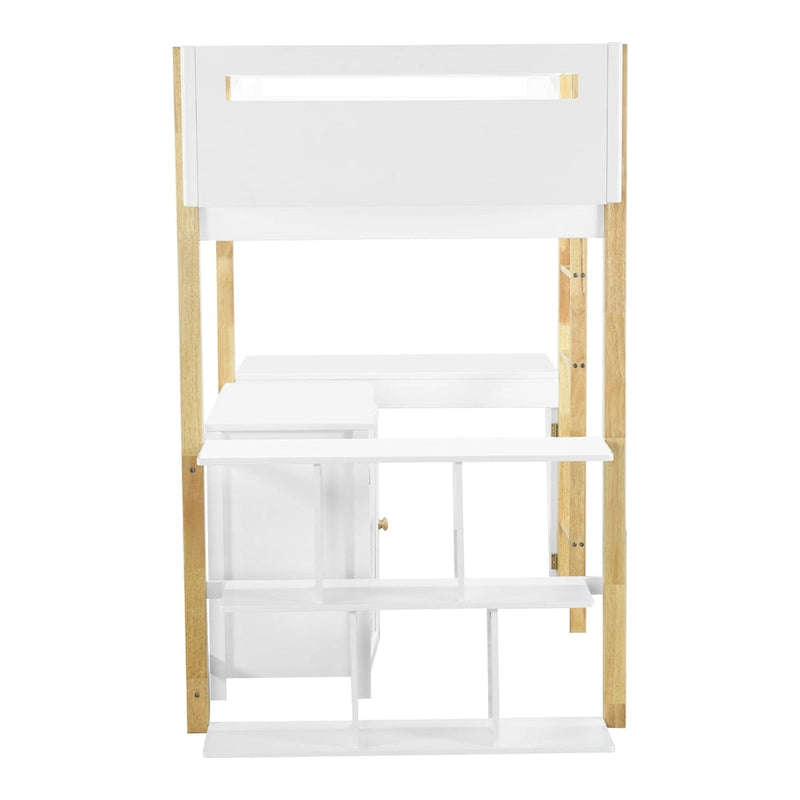 Twin Size Wood Loft Bed With Cabinet and Cubes