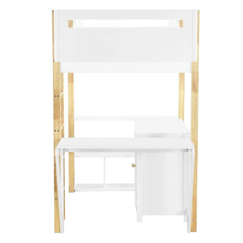 Twin Size Wood Loft Bed With Cabinet and Cubes