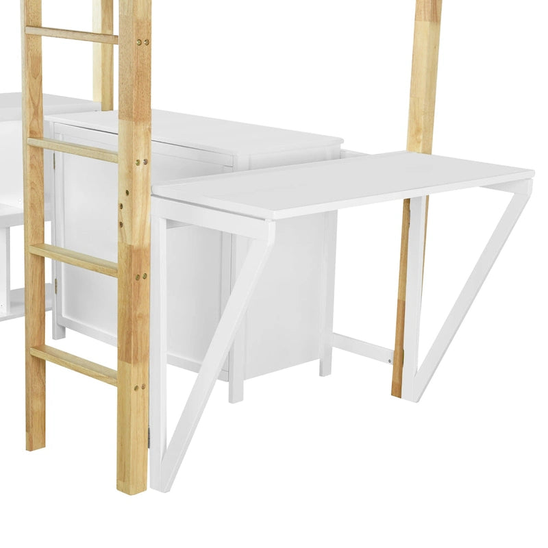Twin Size Wood Loft Bed With Cabinet and Cubes