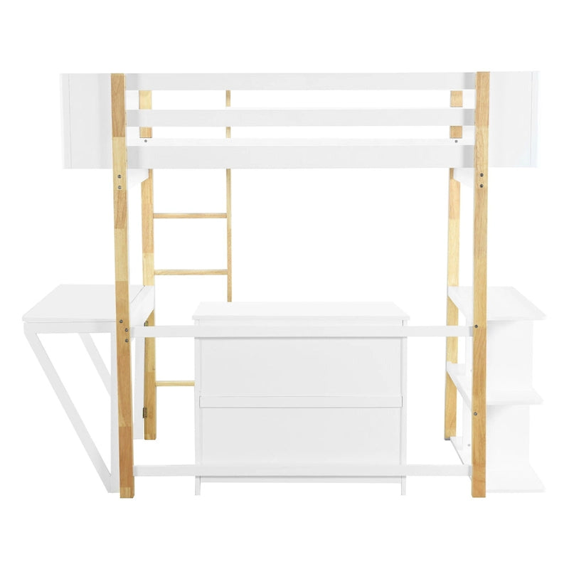 Twin Size Wood Loft Bed With Cabinet and Cubes
