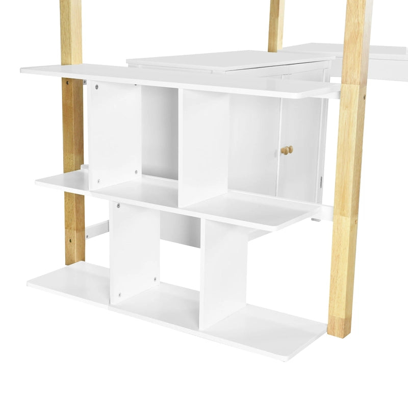 Twin Size Wood Loft Bed With Cabinet and Cubes