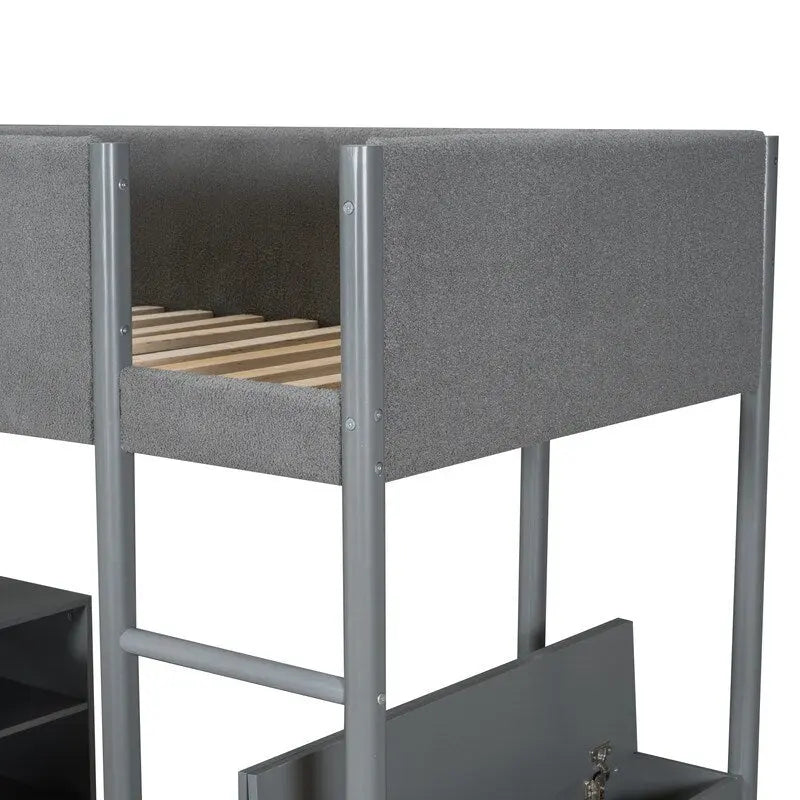 Twin Size Teddy Fleece Loft Bed Wood Bed
