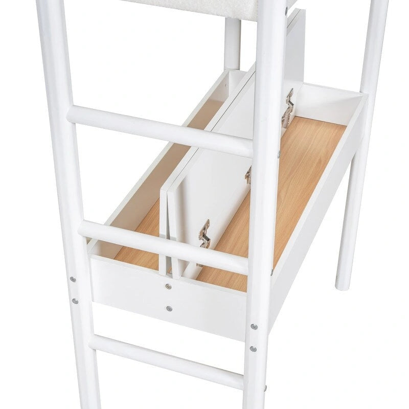 Cama alta de madera tamaño Twin con tejido de felpa Teddy