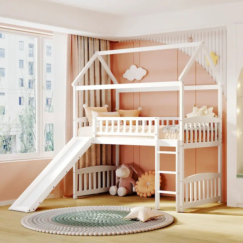Twin Loft Bed with Slide and Guardrail
