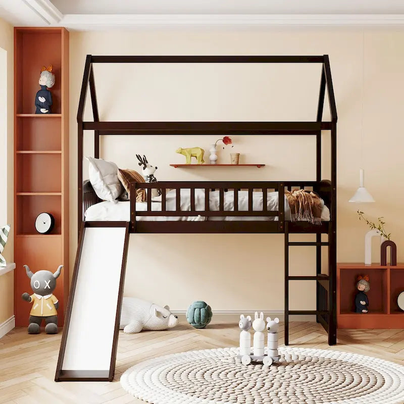 Twin Loft Bed with Slide and Guardrail
