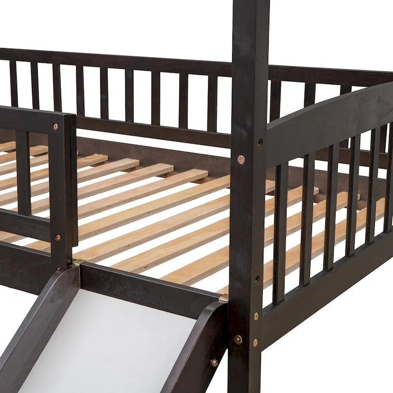 Twin Loft Bed with Slide and Guardrail