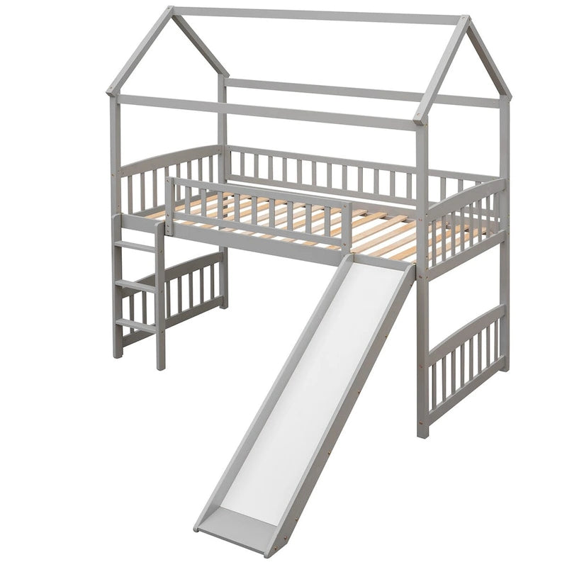 Twin Loft Bed with Slide and Guardrail