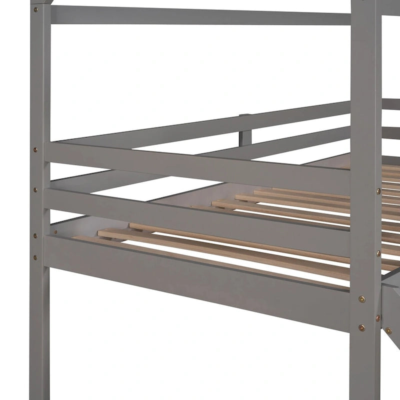 Twin Loft Bed with Slide, House Bed with Slide,Gray suitable for bedroom