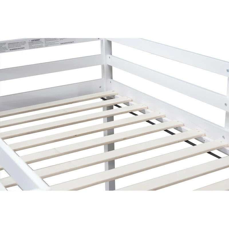 Solid Rubber Wooden Twin Loft Bed with Ladder and Strengthened Slats